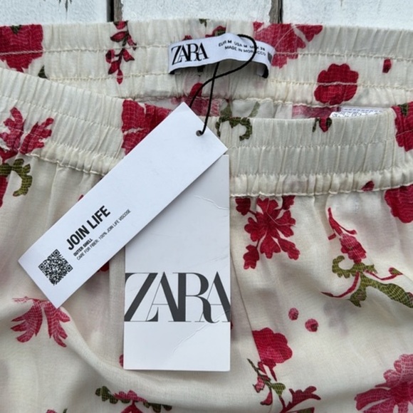Zara Floral Drawstring Lightweight Palazzo Pant NWT - Picture 3 of 6